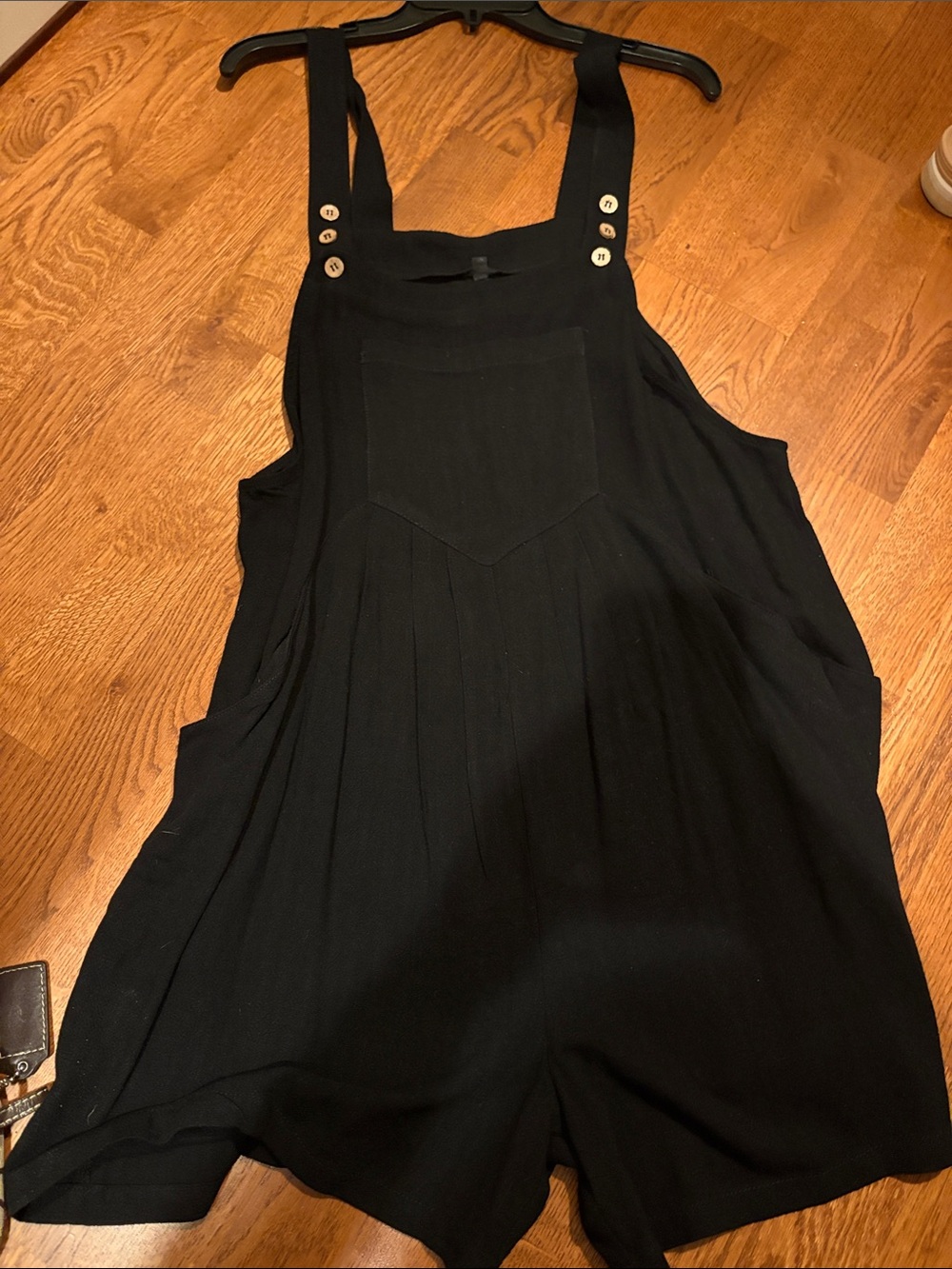 Black Button-Strap Romper Overalls